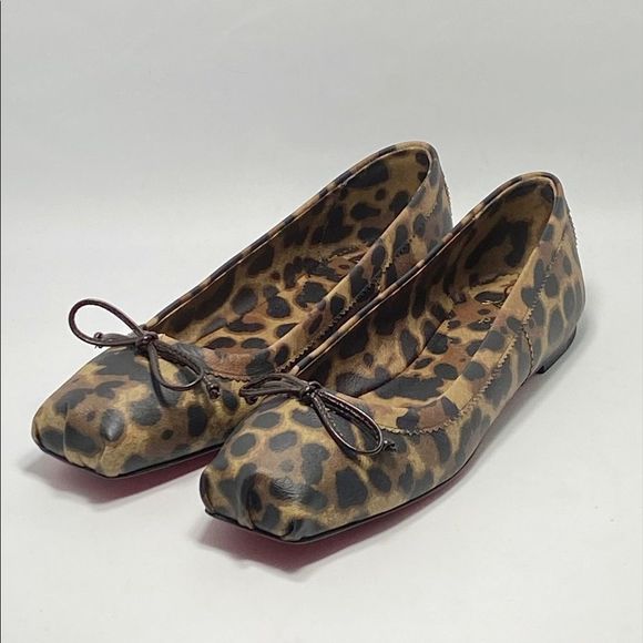 Christian Louboutin Mamadrague Square-Toe Leopard-Print Leather Flats size 37.5 - Picture 1 of 11